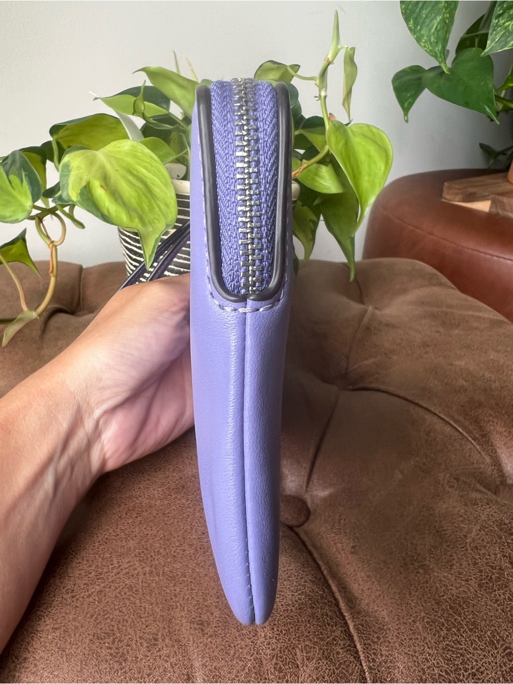 Coach Violet Leather Large Corner Zip Wristlet Style CR392 - Picture 6 of 10